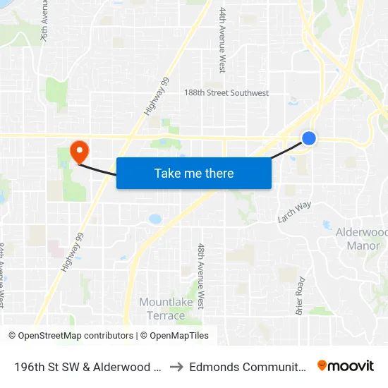 196th St SW & Alderwood Mall Pkwy to Edmonds Community College map