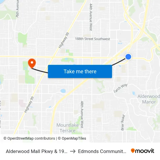 Alderwood Mall Pkwy & 196th St SW to Edmonds Community College map
