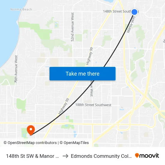 148th St SW & Manor Way to Edmonds Community College map
