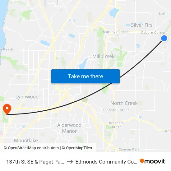 137th St SE & Puget Park Dr to Edmonds Community College map