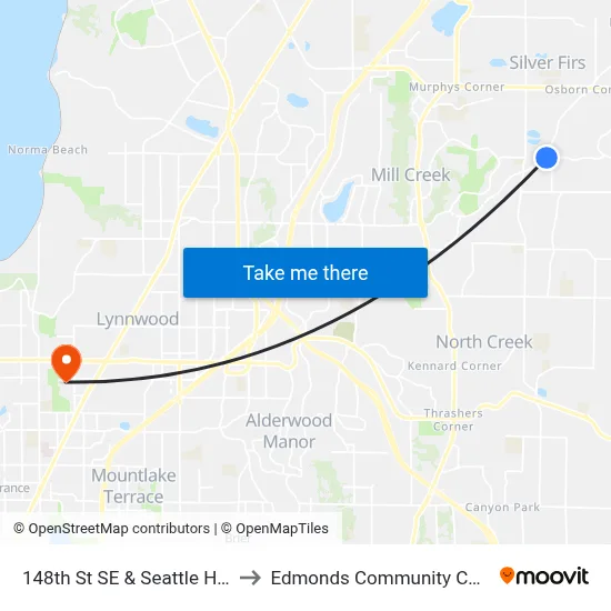 148th St SE & Seattle Hill Rd to Edmonds Community College map