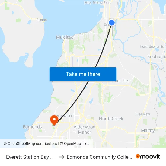 Everett Station Bay G1 to Edmonds Community College map