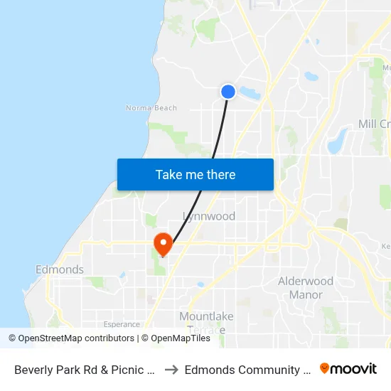 Beverly Park Rd & Picnic Point Rd to Edmonds Community College map