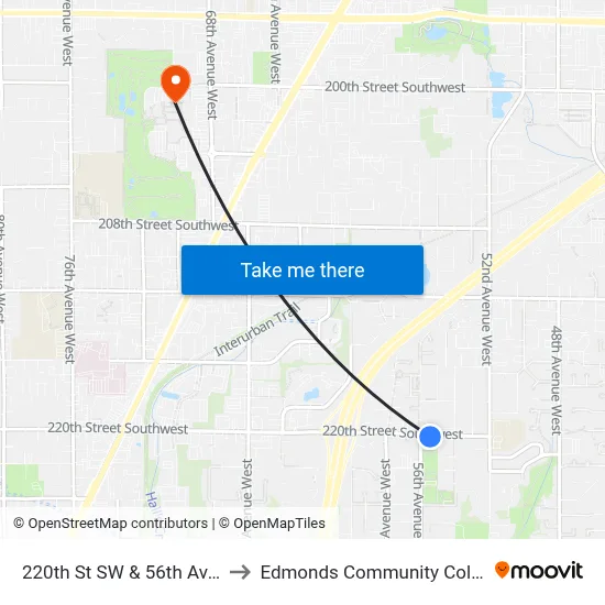 220th St SW & 56th Ave W to Edmonds Community College map