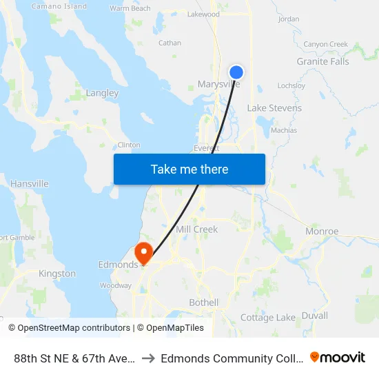 88th St NE & 67th Ave NE to Edmonds Community College map