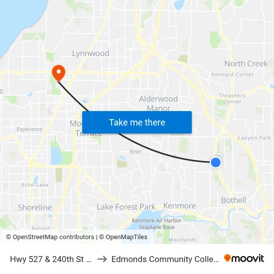 Hwy 527 & 240th St SE to Edmonds Community College map