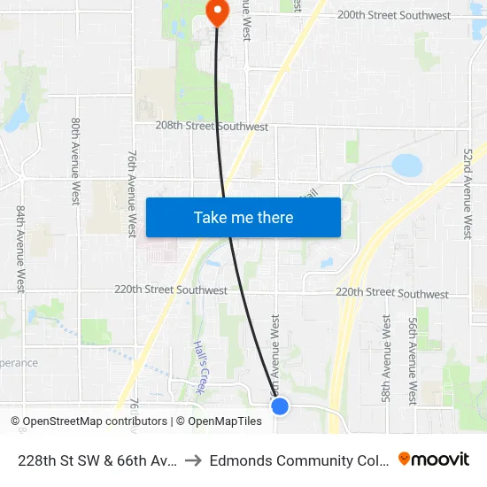 228th St SW & 66th Ave W to Edmonds Community College map