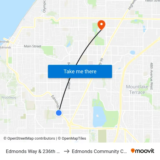 Edmonds Way & 236th St SW to Edmonds Community College map