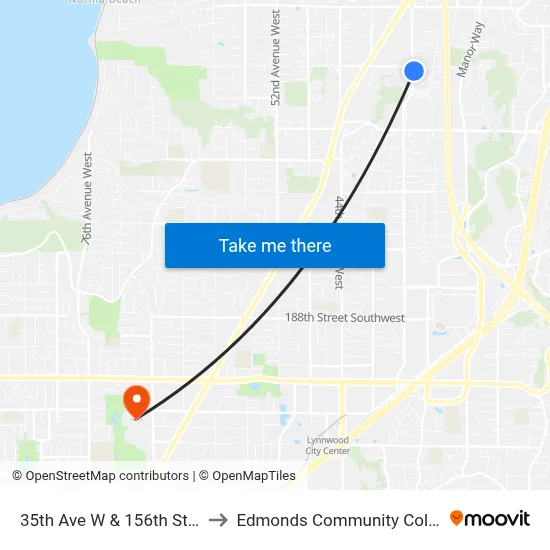 35th Ave W & 156th St SW to Edmonds Community College map