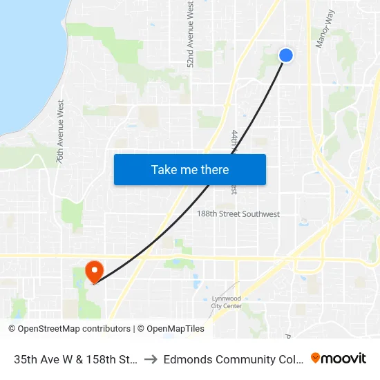 35th Ave W & 158th St SW to Edmonds Community College map