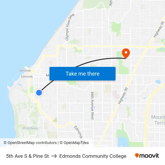 5th Ave S & Pine St to Edmonds Community College map
