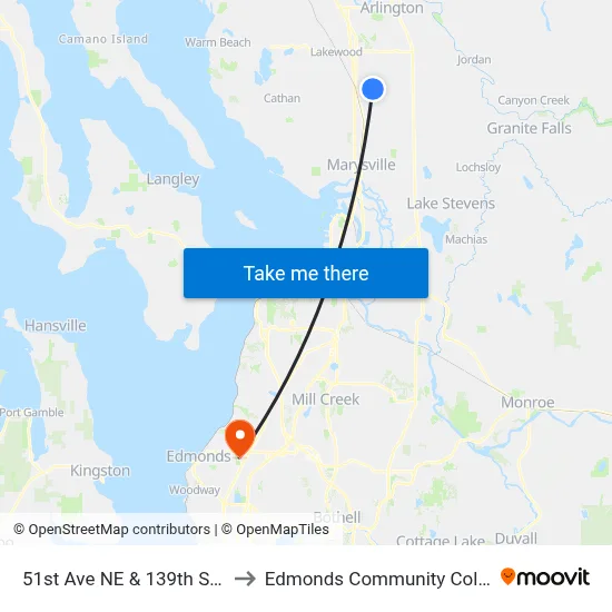 51st Ave NE & 139th St NE to Edmonds Community College map