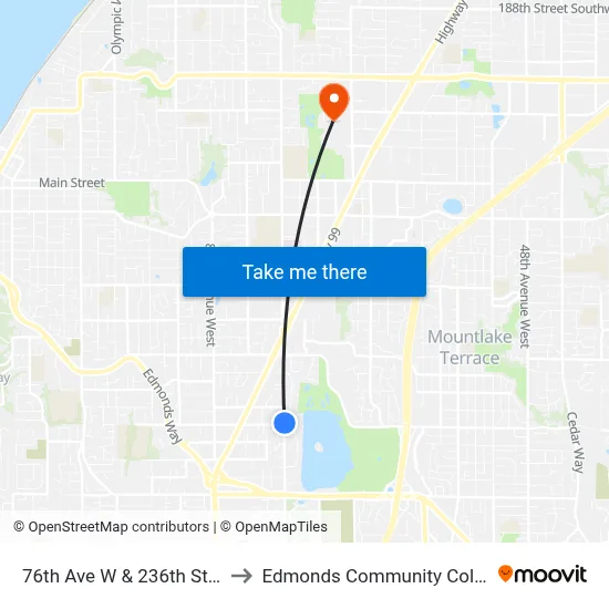 76th Ave W & 236th St SW to Edmonds Community College map