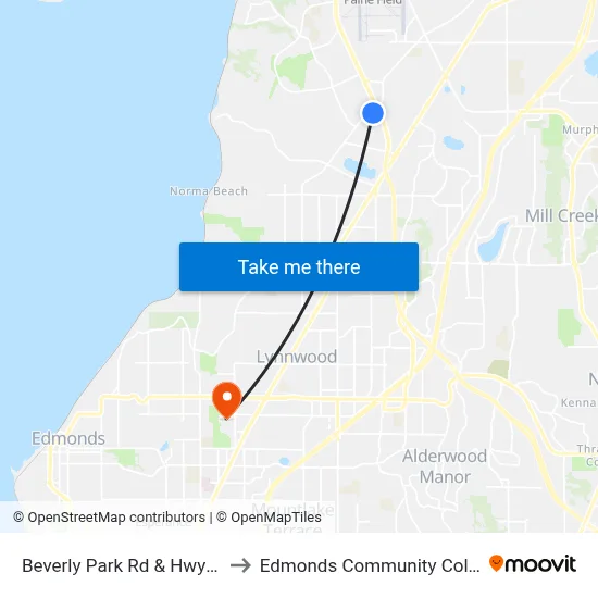 Beverly Park Rd & Hwy 525 to Edmonds Community College map