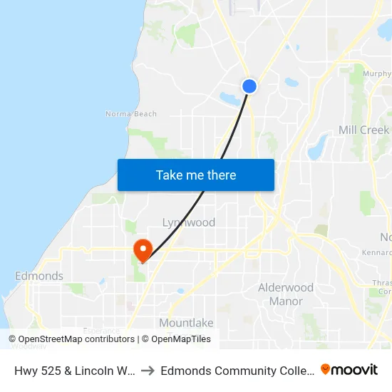 Hwy 525 & Lincoln Way to Edmonds Community College map