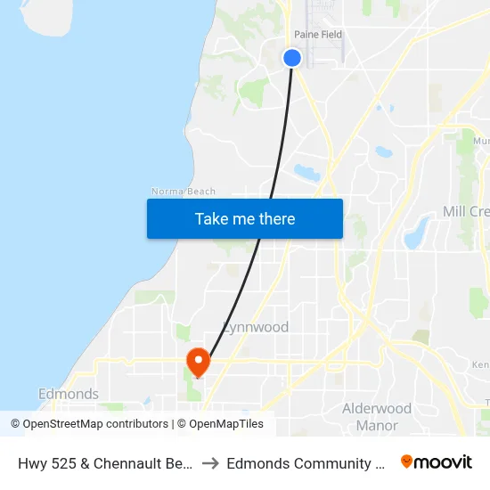 Hwy 525 & Chennault Beach Rd to Edmonds Community College map