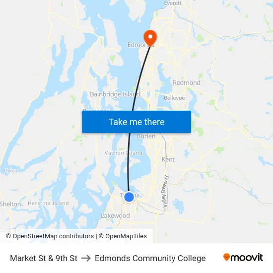 Market St & 9th St to Edmonds Community College map
