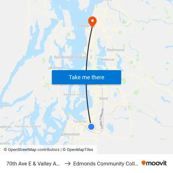 70th Ave E & Valley Ave E to Edmonds Community College map