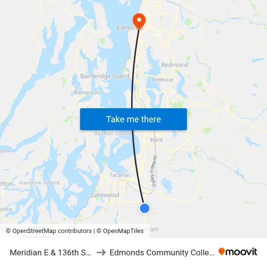 Meridian E & 136th St E to Edmonds Community College map