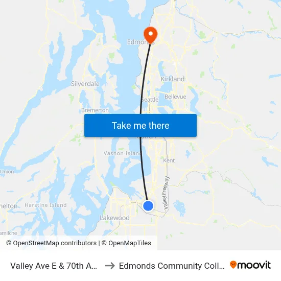 Valley Ave E & 70th Ave E to Edmonds Community College map