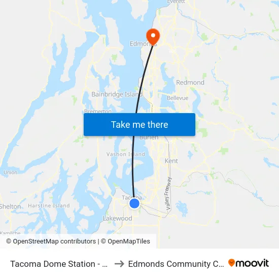 Tacoma Dome Station - Zone E to Edmonds Community College map