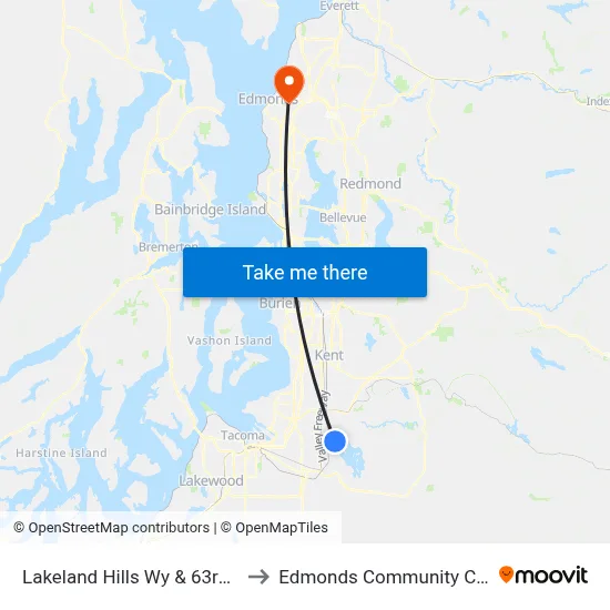 Lakeland Hills Wy & 63rd St SE to Edmonds Community College map