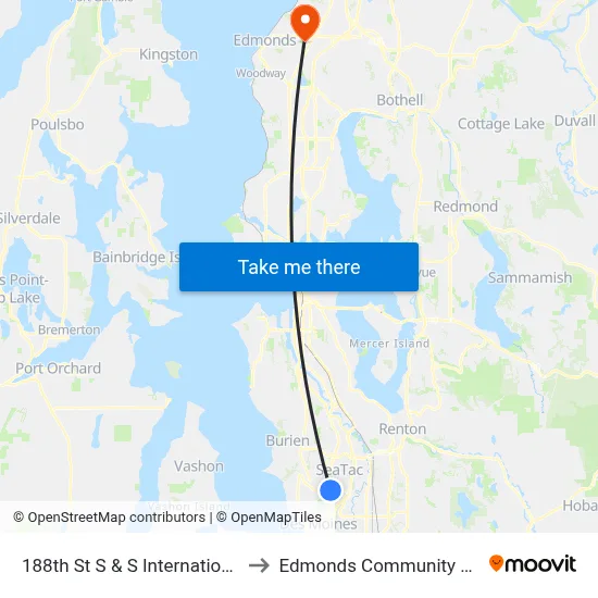 188th St S & S International Blvd to Edmonds Community College map