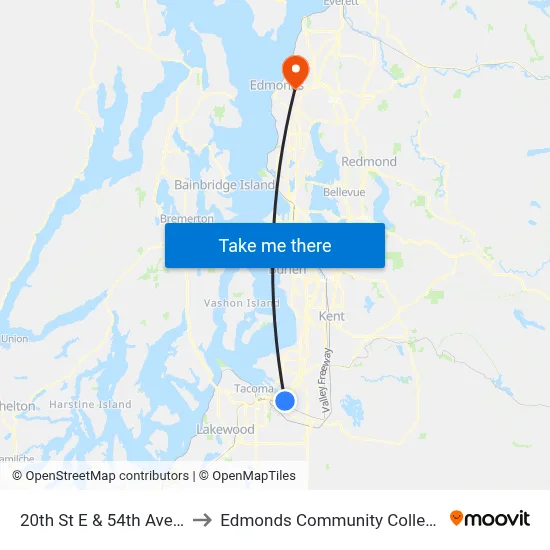 20th St E & 54th Ave E to Edmonds Community College map