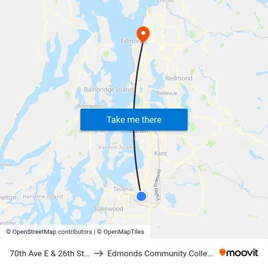 70th Ave E & 26th St E to Edmonds Community College map