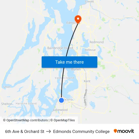 6th Ave & Orchard St to Edmonds Community College map