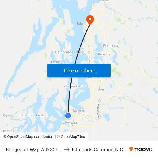 Bridgeport Way W & 35th St W to Edmonds Community College map