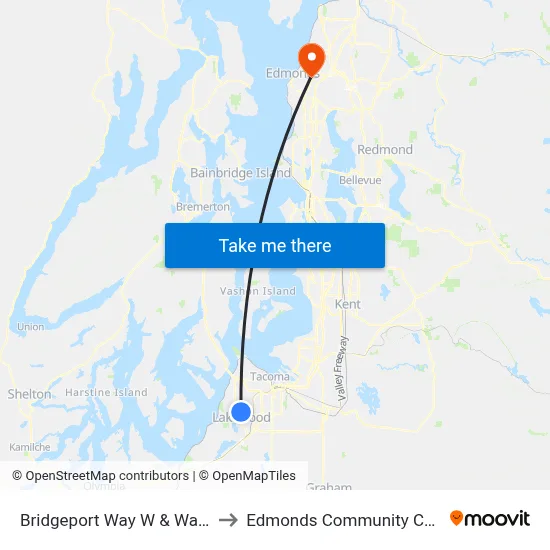 Bridgeport Way W & Walmart to Edmonds Community College map