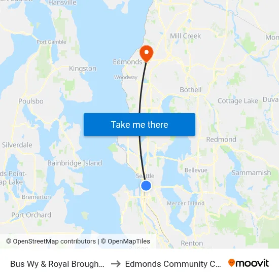 Bus Wy & Royal Brougham St to Edmonds Community College map