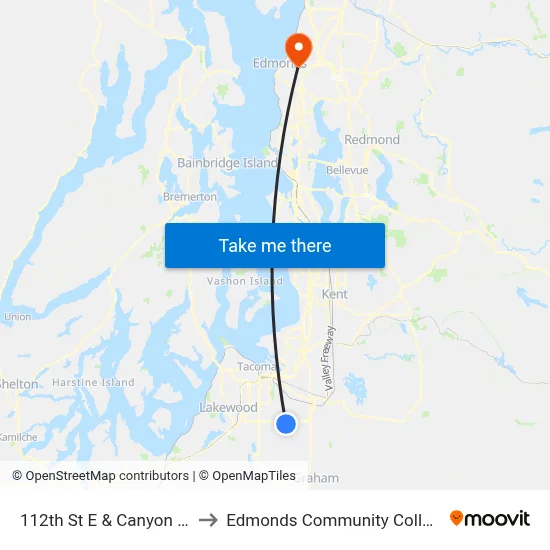 112th St E & Canyon Rd to Edmonds Community College map