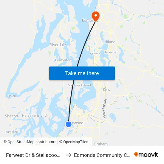 Farwest Dr & Steilacoom Blvd to Edmonds Community College map