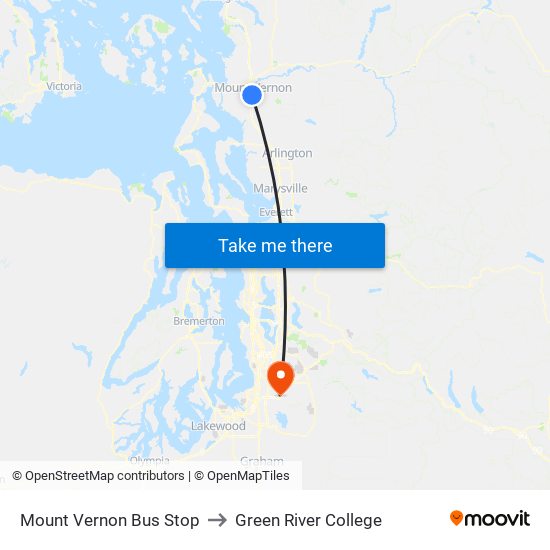 Mount Vernon Bus Stop to Green River College map