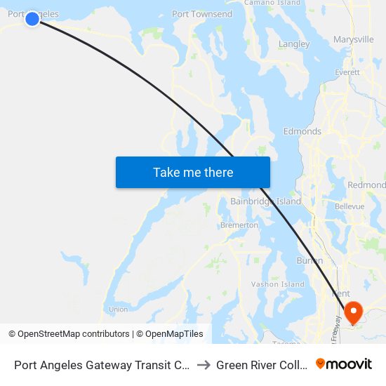 Port Angeles Gateway Transit Center to Green River College map
