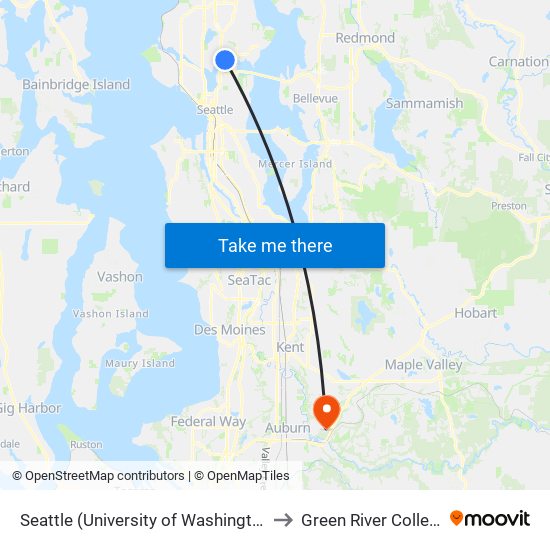 Seattle (University of Washington) to Green River College map