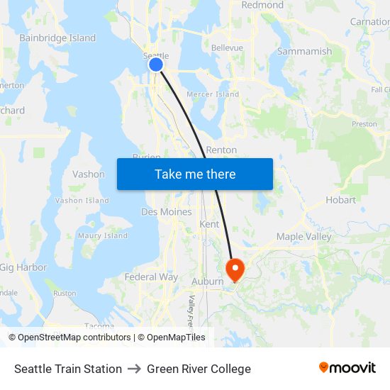 Seattle Train Station to Green River College map