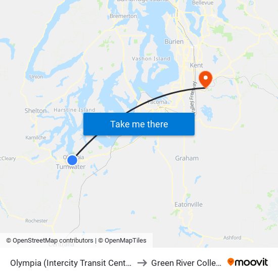 Olympia (Intercity Transit Center) to Green River College map