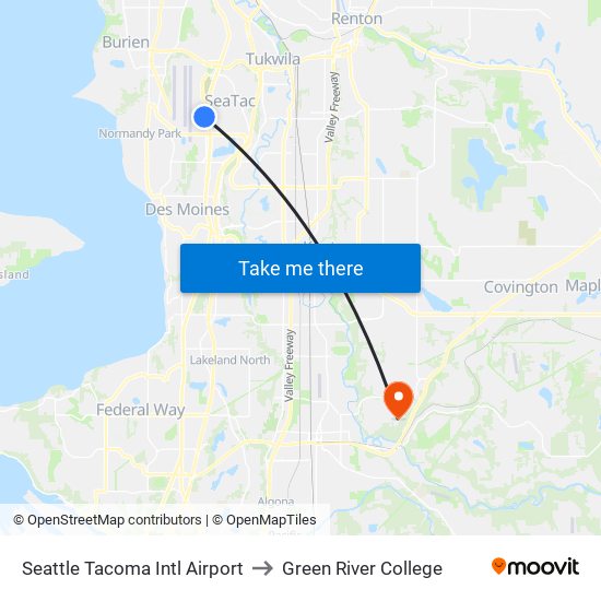 Seattle Tacoma Intl Airport to Green River College map