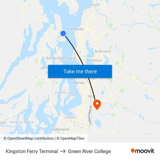 Kingston Ferry Terminal to Green River College map
