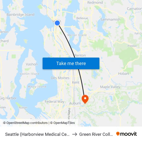 Seattle (Harborview Medical Center) to Green River College map
