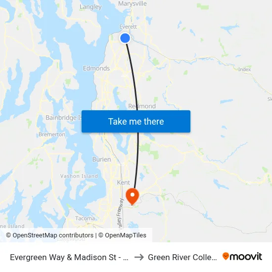 Evergreen Way & Madison St - NB to Green River College map
