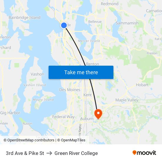 3rd Ave & Pike St to Green River College map