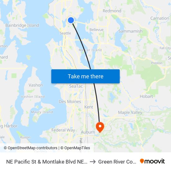 NE Pacific St & Montlake Blvd NE - Bay 1 to Green River College map