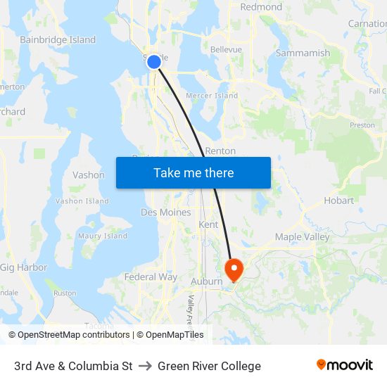 3rd Ave & Columbia St to Green River College map