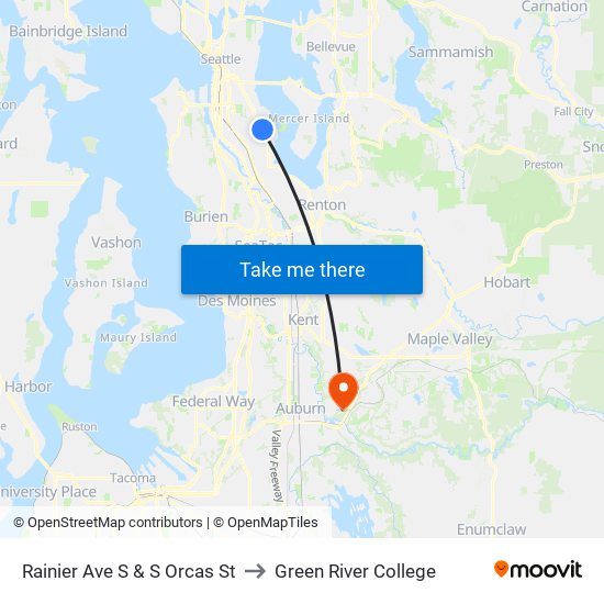 Rainier Ave S & S Orcas St to Green River College map