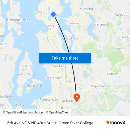 15th Ave NE & NE 40th St to Green River College map