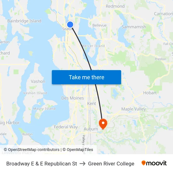 Broadway E & E Republican St to Green River College map
